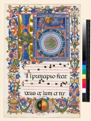 Historioitu alkukirjain I, joka kuvaa luomista, n. 1470
